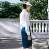 IWY/白色欧美气质淑女OL衬衫装长袖衬衣蓝色系带半裙套装职业装女装B52+S238 商品缩略图2