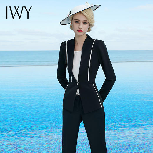 IWY/黑白色长袖西装黑色长裤套装 CP16 商品图3