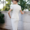 IWY/女士白色短袖西装套裙套装简约圆领女时尚修身显瘦职业装CS233 商品缩略图4