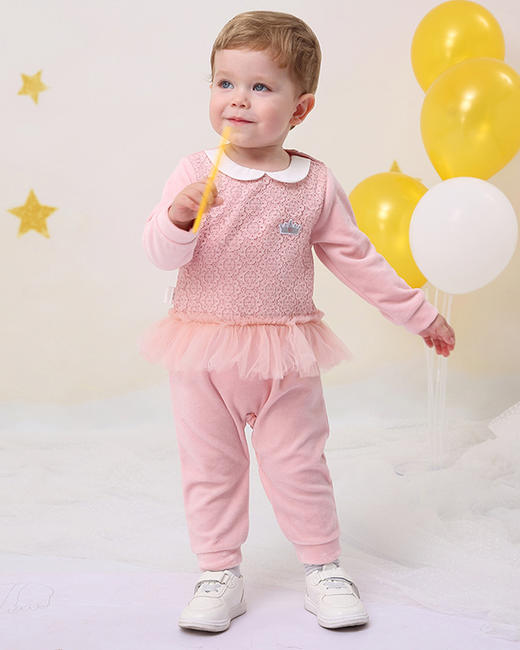 棉果果春秋季女童天鹅绒娃娃领套头连体衣 M322727219455 商品图1