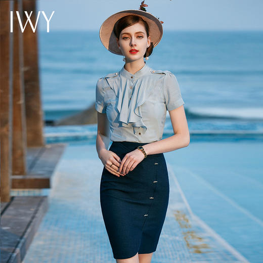 IWY/职业套装女时尚气质修身正装ol短袖衬衫包臀裙B83L+S417 商品图1