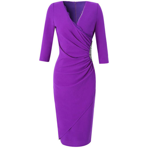 FMY-FX9CL22881新款V领蕾丝边法式收腰中长款包臀连衣裙TZW 商品图3