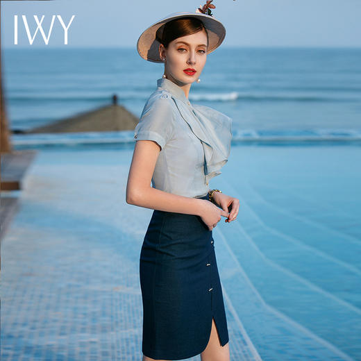 IWY/职业套装女时尚气质修身正装ol短袖衬衫包臀裙B83L+S417 商品图2