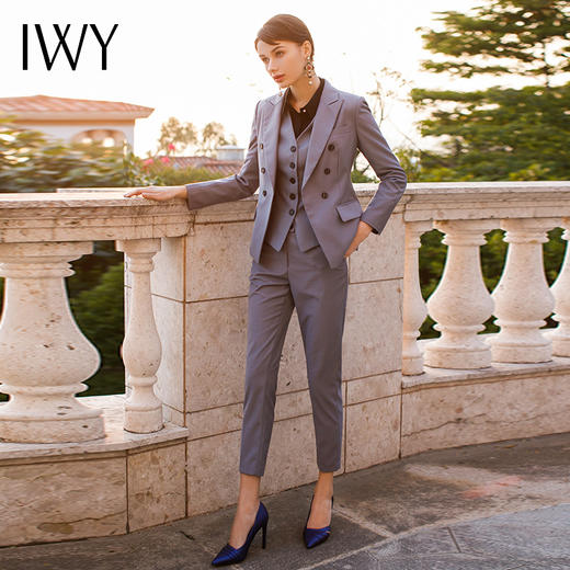 IWY/灰色西装马甲三件套名媛时尚西服套装气质白领ol正装 CPM251 商品图0