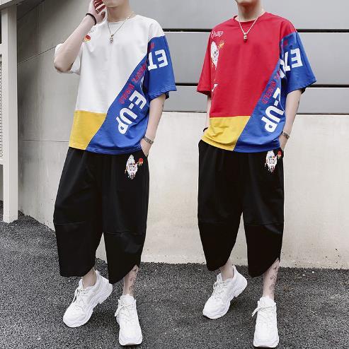 【服饰鞋包】夏季男士休闲运动潮流短袖T恤套装新款七分裤学生两件套衣服 商品图1