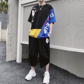 【服饰鞋包】夏季男士休闲运动潮流短袖T恤套装新款七分裤学生两件套衣服