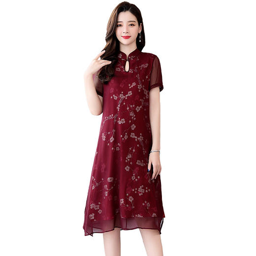 ASE-ASE2211复古领口经典印花真丝连衣裙 商品图4