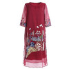 乔万尼宽松遮肉大码气质红色印花五分袖连衣裙女长款EN3E308 商品缩略图4