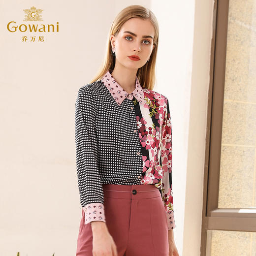 乔万尼秋季洋气复古上衣格子印花设计感宽松长袖衬衫EN3C365 商品图1