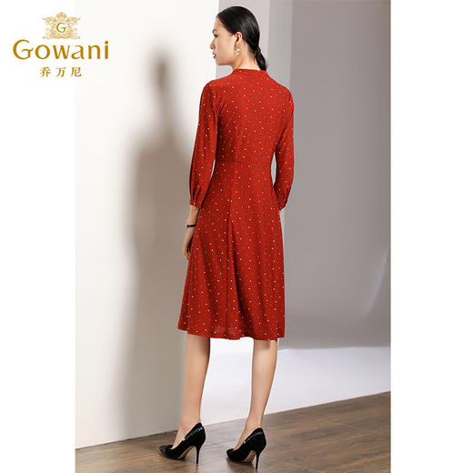 乔万尼秋装流行修身气质红色波点长袖连衣裙中长款EN3E311 商品图3