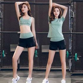[高腰加大版]瑜伽服夏季文胸短裤短袖大码跑步服健身服运动套装女