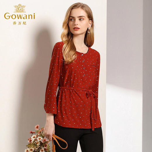 乔万尼秋季洋气小衫修身气质红色复古波点长袖上衣EN3C312 商品图2
