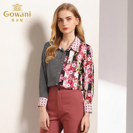 乔万尼秋季洋气复古上衣格子印花设计感宽松长袖衬衫EN3C365 商品图2