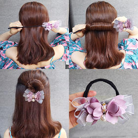 LNSM-F2054丸子头盘发器蝴蝶结花朵布艺简约花苞头花朵发饰