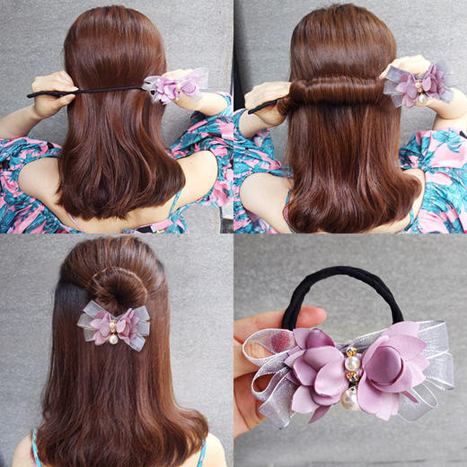 LNSM-F2054丸子头盘发器蝴蝶结花朵布艺简约花苞头花朵发饰 商品图0
