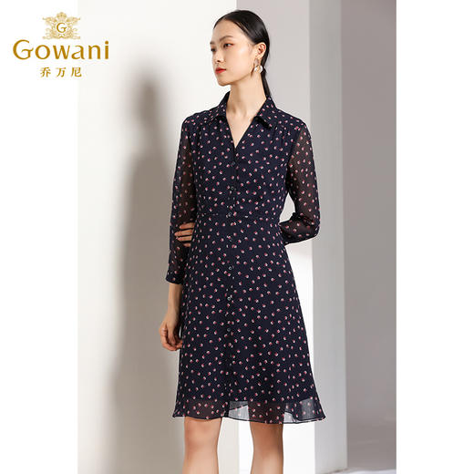 乔万尼秋装修身气质法式小碎花长袖衬衫连衣裙女中长款EN3E368 商品图1