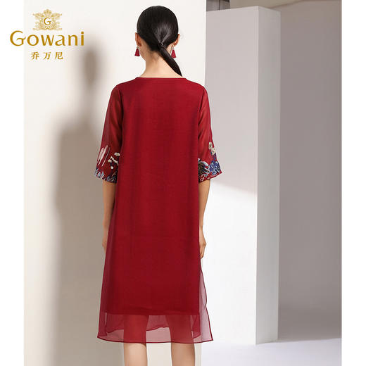 乔万尼宽松遮肉大码气质红色印花五分袖连衣裙女长款EN3E308 商品图3