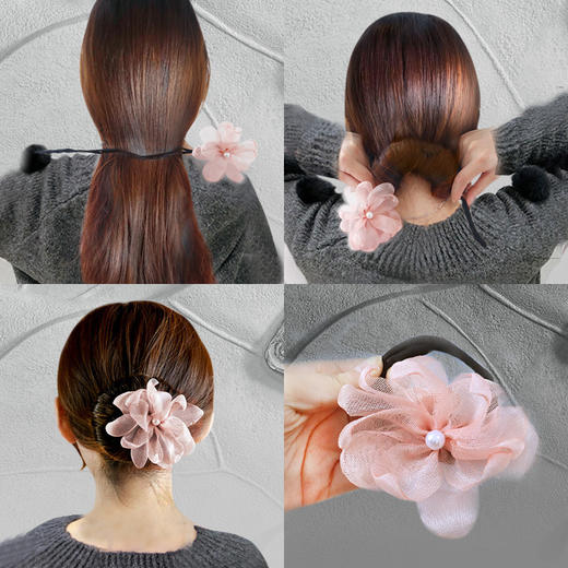 LNSM-F2054丸子头盘发器蝴蝶结花朵布艺简约花苞头花朵发饰 商品图3