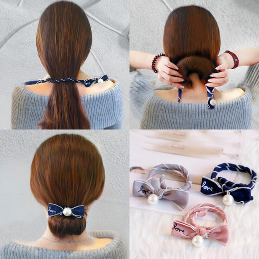 LNSM-F2054丸子头盘发器蝴蝶结花朵布艺简约花苞头花朵发饰 商品图2