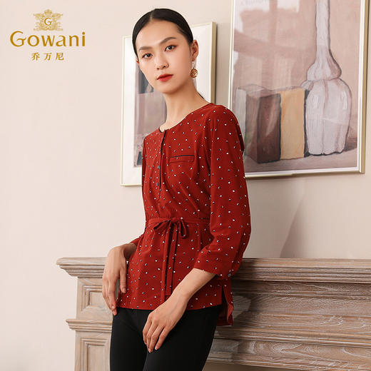 乔万尼秋季洋气小衫修身气质红色复古波点长袖上衣EN3C312 商品图1