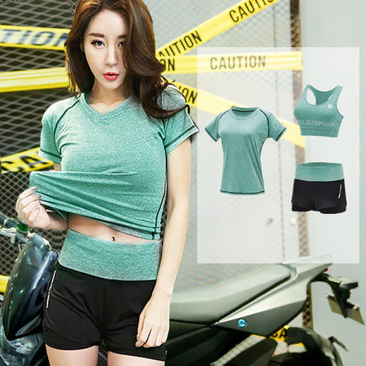 [高腰加大版]瑜伽服夏季文胸短裤短袖大码跑步服健身服运动套装女 商品图1