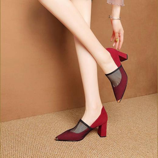 LN-1991新款粗跟尖头单鞋透气网面性感百搭单鞋 商品图3