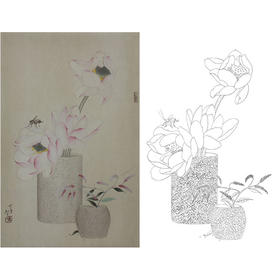 龚雪青竖幅博古花鸟白描底稿-花瓶-《虫趣》-多种白描尺寸可选-XQ76