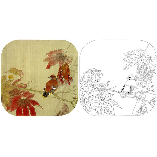 龚雪青花鸟白描底稿-太平鸟小品-多种白描尺寸可选-XQ45 商品图0