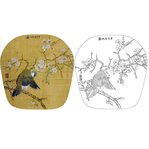 龚雪青花鸟白描底稿-斑鸠梅花小品-多种白描尺寸可选-XQ33 商品图0