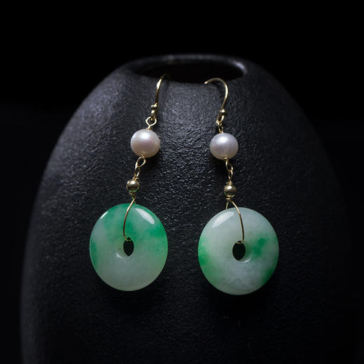 YM-SED20232新款玉石翡翠飘花平安扣s925珍珠耳环TZW 商品图1