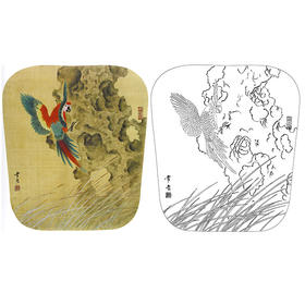 龚雪青花鸟白描底稿-金刚鹦鹉小品-多种白描尺寸可选-XQ40