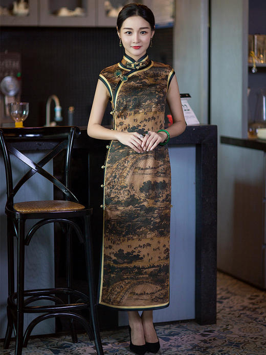hz-潮汐新款珍珠缎桑蚕丝民国中式旗袍