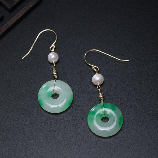 YM-SED20232新款玉石翡翠飘花平安扣s925珍珠耳环TZW 商品图3
