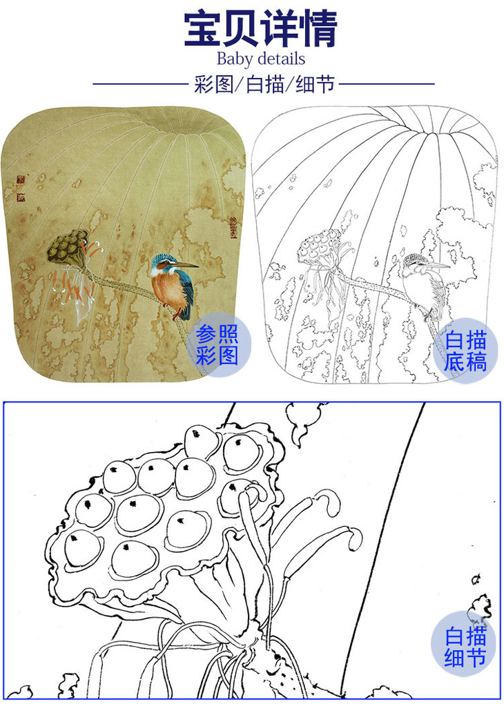 龚雪青花鸟白描底稿