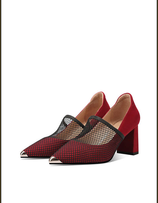 LN-1991新款粗跟尖头单鞋透气网面性感百搭单鞋 商品图4