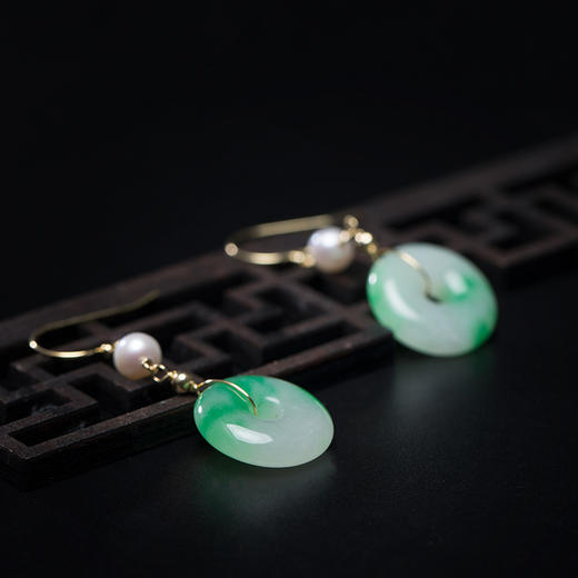 YM-SED20232新款玉石翡翠飘花平安扣s925珍珠耳环TZW 商品图4