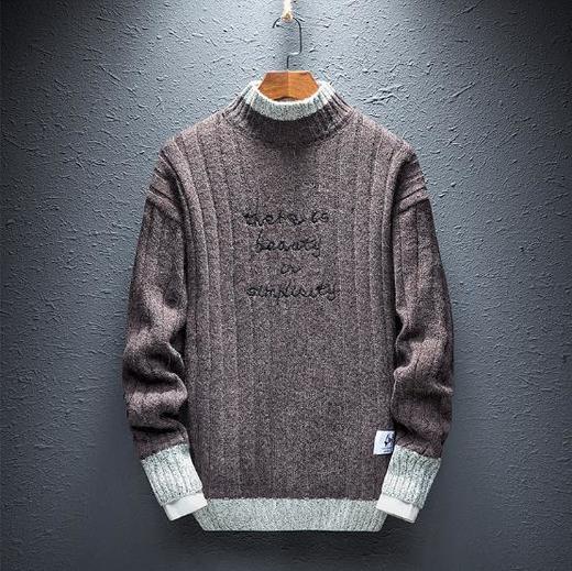 【服饰鞋包】日系男式半高领毛衣潮流宽松刺绣针织衫男士打底衫 商品图1