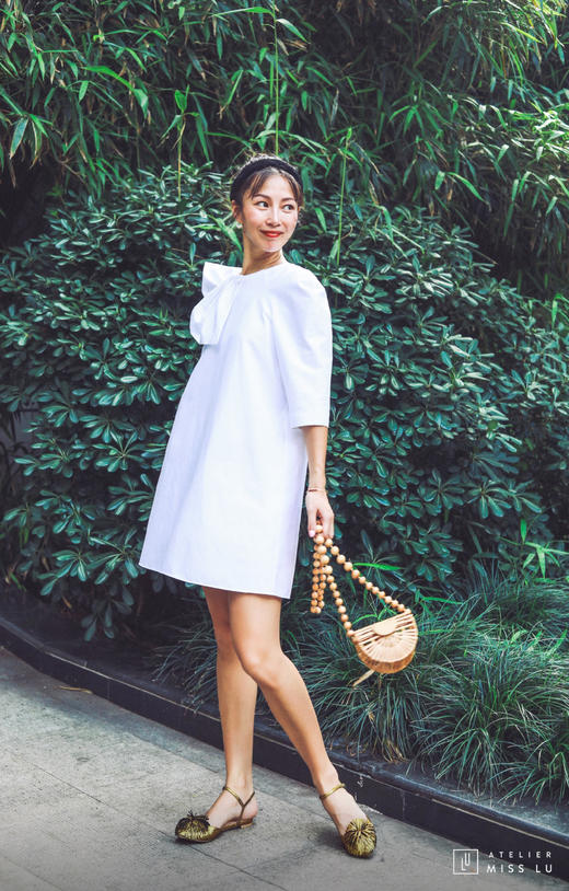 AtelierMissLu / Liza-白色褶皱装饰连身裙 商品图3
