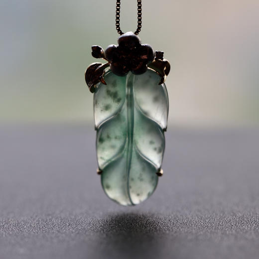 高冰种阳绿翡翠叶子设计师款18k白金黄金钻石镶嵌 商品图7