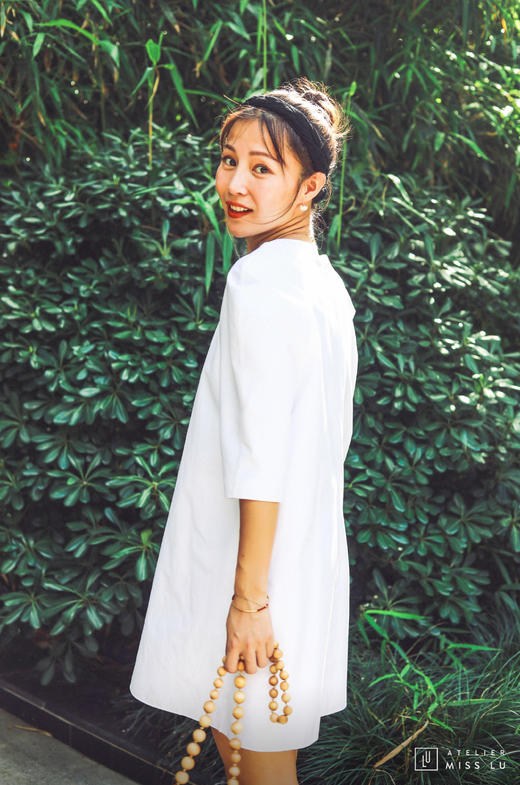 AtelierMissLu / Liza-白色褶皱装饰连身裙 商品图6