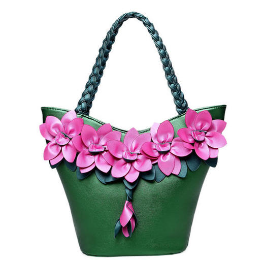 QD-9618新款拼接撞色时尚花朵单肩手提包 商品图1