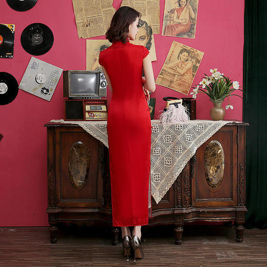 蕾丝边改良修身，重磅丝绸绣花长款旗袍MLS-8140 商品图2