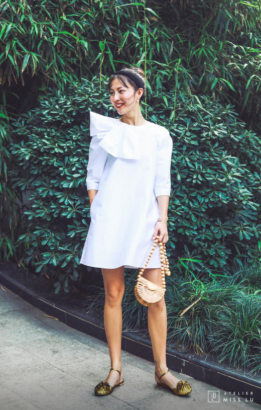 AtelierMissLu / Liza-白色褶皱装饰连身裙 商品图2