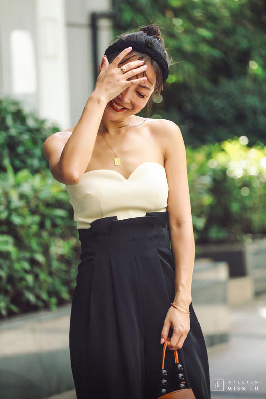 AtelierMissLu /  Lorna-拼色抹胸连体裤 商品图2