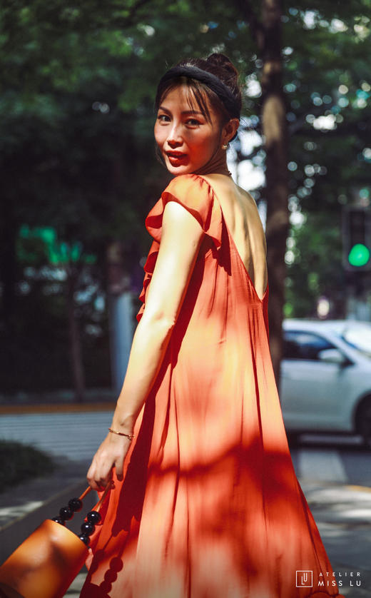 AtelierMissLu / Alicia-探戈红褶皱装饰吊带裙 商品图5