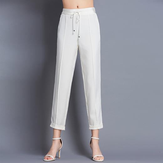 oyg 190313高腰系带松紧腰新款显瘦重磅真丝桑蚕丝裤