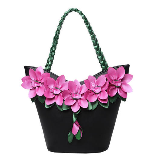 QD-9618新款拼接撞色时尚花朵单肩手提包 商品图2