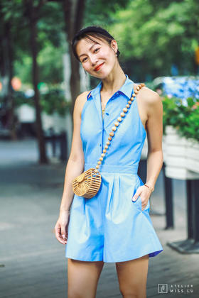 AtelierMissLu /  Doris-海风蓝挂脖衬衫连体裤