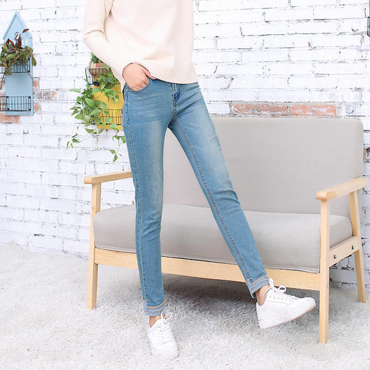 CZ-8812春夏翻边弹力小脚女牛仔裤修身复古显瘦高腰牛仔裤 商品图2