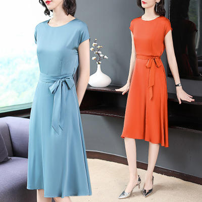 HZN-GG7888-气质纯色大摆长款连衣裙 商品图4